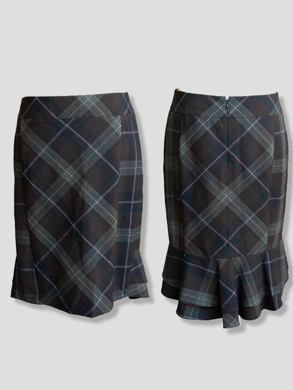 Vintage Y2k Express Plaid Skirt High Waist Fishtail Flare  Ruffle Academia Siren